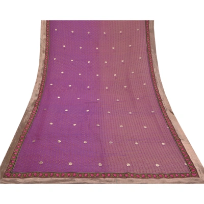 Sanskriti Vintage Purple Sarees Pure Georgette Silk Embroidered Sari Fabric, PS-58748