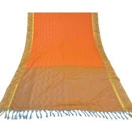 Sanskriti Vintage Orange Indian Sarees Art Silk Woven Premium Sari Craft Fabric, PS-58749