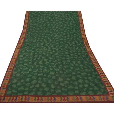 Sanskriti Vintage Green Sarees Blend Silk Craft Fabric Embroidered Premium Sari, PS-52132