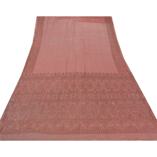 Sanskriti Vintage Pink Sarees Art Silk Hand Bead Woven Craft Fabric Premium Sari, PS-52215