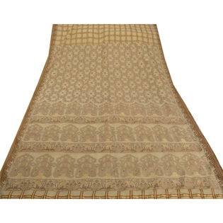 Sanskriti Vintage Cream Sarees Art Silk Woven Craft 5Yd Fabric Premium Soft Sari, PS-52257