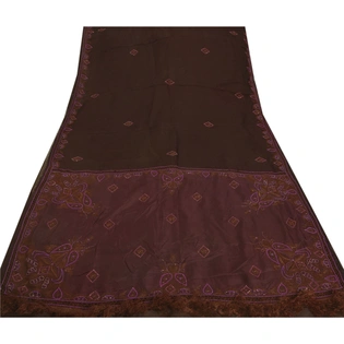 Sanskriti Vintage Brown Sarees Organza Craft 5Yd Fabric Hand Beaded Premium Sari, PS-52437