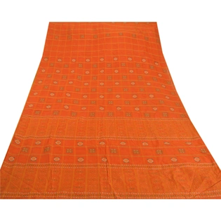 Sanskriti Vintage Orange Sarees Blend Cotton Woven Craft 5 Yd Soft Fabric Sari, PS-52469