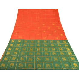 Sanskriti Vintage Orange Sarees Blend Cotton Zari Woven Fabric 5Yd Premium Sari, PS-52668