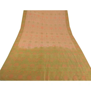 Sanskriti Vintage Cream Sarees Pure Silk Woven Craft 5 Yard Fabric Premium Sari, PS-52601