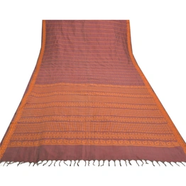 Sanskriti Vintage Brown Sarees Blend Cotton Hand-Woven Premium Sari Fabric, PS-57066