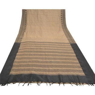 Sanskriti Vintage Black Sarees Blend Cotton Woven Sari Premium 5 Yard Fabric, PS-57211