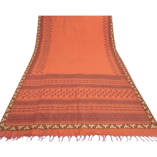 Sanskriti Vintage Rusty Orange Sarees Cotton Printed Sari Premium Craft Fabric, PS-57352