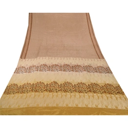 Sanskriti Vintage Fawn Sarees 100% Pure Silk Woven Craft Fabric 5 Yard Sari, PS-53612