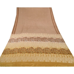 Sanskriti Vintage Fawn Sarees 100% Pure Silk Woven Craft Fabric 5 Yard Sari, PS-53612