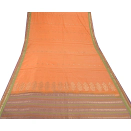 Sanskriti Vintage Peach Sarees Blend Silk Woven Craft Fabric Premium 5 Yard Sari, PS-53551