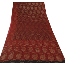 Sanskriti Vintage Red Sarees Blend Georgette Woven Craft Fabric Premium Sari, PS-53713