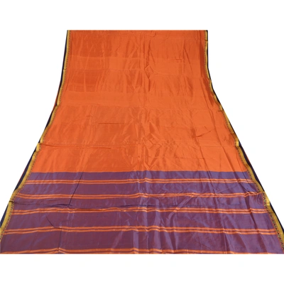 Sanskriti Vintage Orange Sarees Blend Silk Woven Craft 5 Yd Fabric Premium Sari, PS-52658