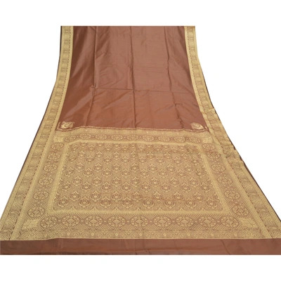 Sanskriti Vintage Brown Sarees Art Silk Hand-Woven Sari 5 Yard Premium Fabric, PS-57163