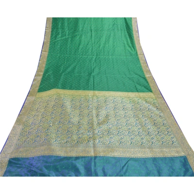 Sanskriti Vintage Green Indian Sarees Art Silk Woven Sari Premium 5 Yard Fabric, PS-56972