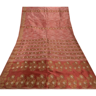 Sanskriti Vintage Dark Red Sarees Art Silk Woven Premium Sari Craft Zari Fabric, PS-53834