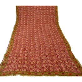 Sanskriti Vintage Red Sarees Blend Georgette Embroidered Craft 5 Yd Fabric Sari, PS-53214