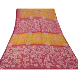 Sanskriti Vintage Saffron Sarees Pure Georgette Silk Embroidery 5Yd Fabric Sari, PS-53286