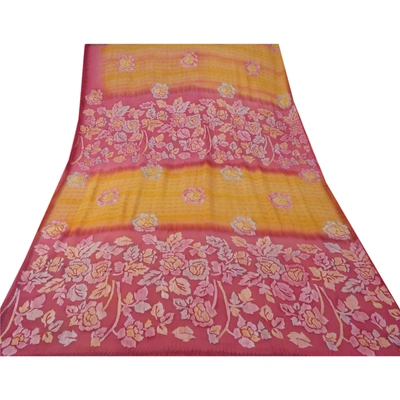 Sanskriti Vintage Saffron Sarees Pure Georgette Silk Embroidery 5Yd Fabric Sari, PS-53286