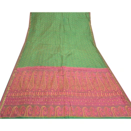 Sanskriti Vintage Green Sarees Pure Silk Green Painted Sari Premium Fabric, PS-57216