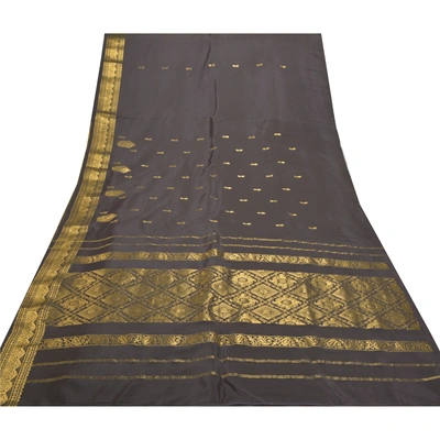 Sanskriti Vintage Dark Brown Sari Art Silk Woven Brocade Craft Sarees Fabric, PS-55766