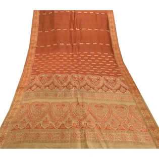 Sanskriti Vintage Orange Sarees Blend Silk Woven Premium Indian Sari Fabric, PS-55092