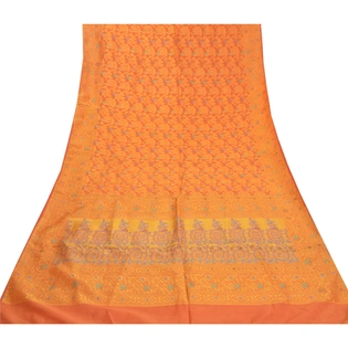 Sanskriti Vintage Orange Sarees Pure Organza Silk Hand-Woven Premium Sari Fabric, PS-58088