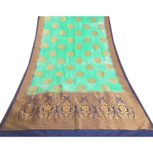 Sanskriti Vintage Green Sarees Art Silk Woven Premium Sari Craft 5 Yard Fabric, PS-58016