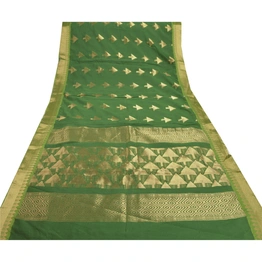 Sanskriti Vintage Green Sarees Blend Silk Woven Brocade Sari Premium 5 Yd Fabric, PS-55512