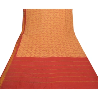 Sanskriti Vintage Red Indian Sari Pure Cotton Woven Printed Sarees 5 Yard Fabric, PS-56547