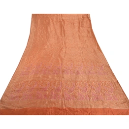 Sanskriti Vintage Peach Sarees Blend Silk Woven Craft Fabric Premium 5 Yard Sari, PS-54934