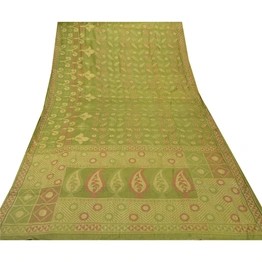 Sanskriti Vintage Green Sarees 100% Pure Silk Woven Craft 5 Yard Fabric Sari, PS-54848