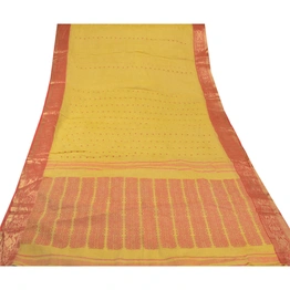 Sanskriti Vintage Yellow Sarees 100% Pure Cotton Woven Craft 5 Yard Fabric Sari, PS-54569