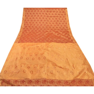 Sanskriti Vintage Orange Indian Sarees Art Silk Woven Craft Fabric Premium Sari, PS-54251