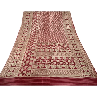 Sanskriti Vintage Dark Red Sarees Art Silk Woven Craft Fabric 5 Yd Premium Sari, PS-53389