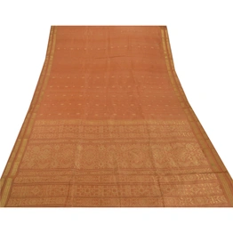 Sanskriti Vintage Orange Sarees Pure Silk Woven Work Craft Fabric Premium Sari, PS-51524