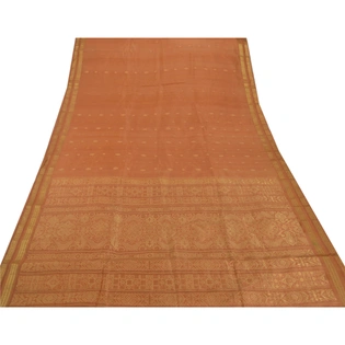 Sanskriti Vintage Orange Sarees Pure Silk Woven Work Craft Fabric Premium Sari, PS-51524