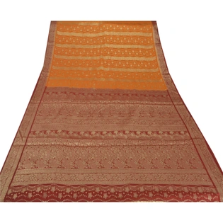 Sanskriti Vintage Orange Sarees Art Silk Brocade Woven Craft Fabric Ethnic Sari, PS-51414