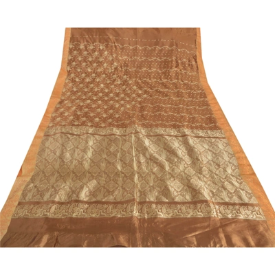 Sanskriti Vintage Brown Sarees Art Silk Woven Craft Fabric Premium 5 Yard Sari, PS-51303