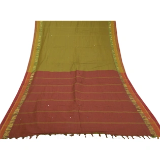 Sanskriti Vintage Green Indian Sarees Art Silk Woven Ilkal Premium Sari Fabric, PS-58393