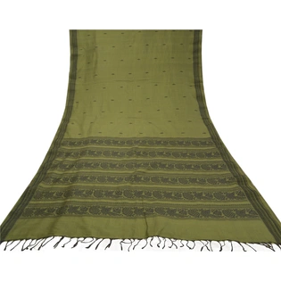 Sanskriti Vintage Green Sarees Blend Silk Hand-Woven Animal Premium Sari Fabric, PS-58375