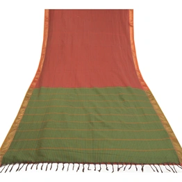 Sanskriti Vintage Green Sarees Blend Cotton Woven Chettinad/Kandangi Sari Fabric, PS-58226