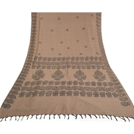 Sanskriti Vintage Indian Brown Sari Blend Silk Block Printed Sarees Craft Fabric, PS-58216