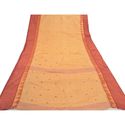 Sanskriti Vintage Beige Indian Sarees Pure Cotton Woven Premium Zari Sari Fabric, PS-57559