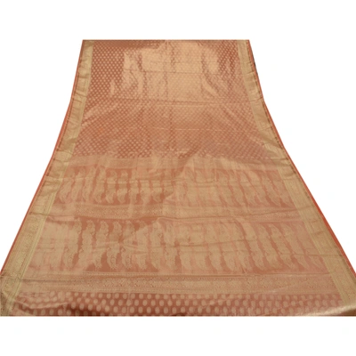 Sanskriti Vintage Sarees Art Silk Woven Red Craft Fabric Premium 5 Yard Sari, PS-48480