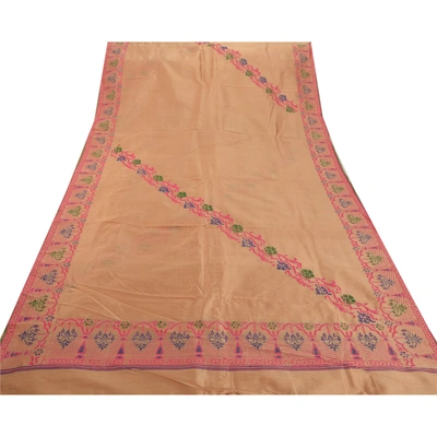 Sanskriti Vintage Indian Sarees Art Silk Cream Hand Woven Fabric Premium Sari, PS-48411