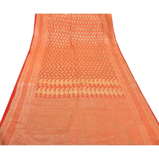 Sanskriti Vintage Peach Indian Sarees Art Silk Woven Fabric Craft Premium Sari, PS-48219