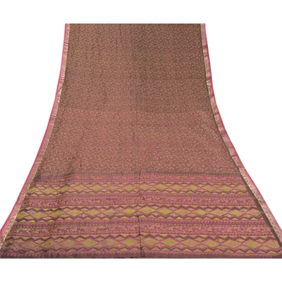 Sanskriti Vintage Sarees Blend Silk Printed & Zari Border Premium Sari Fabric, PS-58274