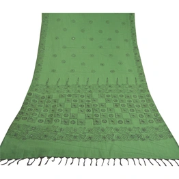 Sanskriti Vintage Green Sari Blend Silk Hand Block Printed Sarees Craft Fabric, PS-58147