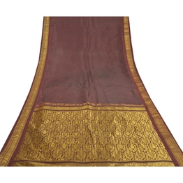 Sanskriti Vintage Indian Dark Red Sarees Art Silk Woven Zari Sari Craft Fabric, PS-58145